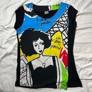 Dolcezza Simply Art Pretty Lady In Paris Asymmetrical Abstract Art Top Euro